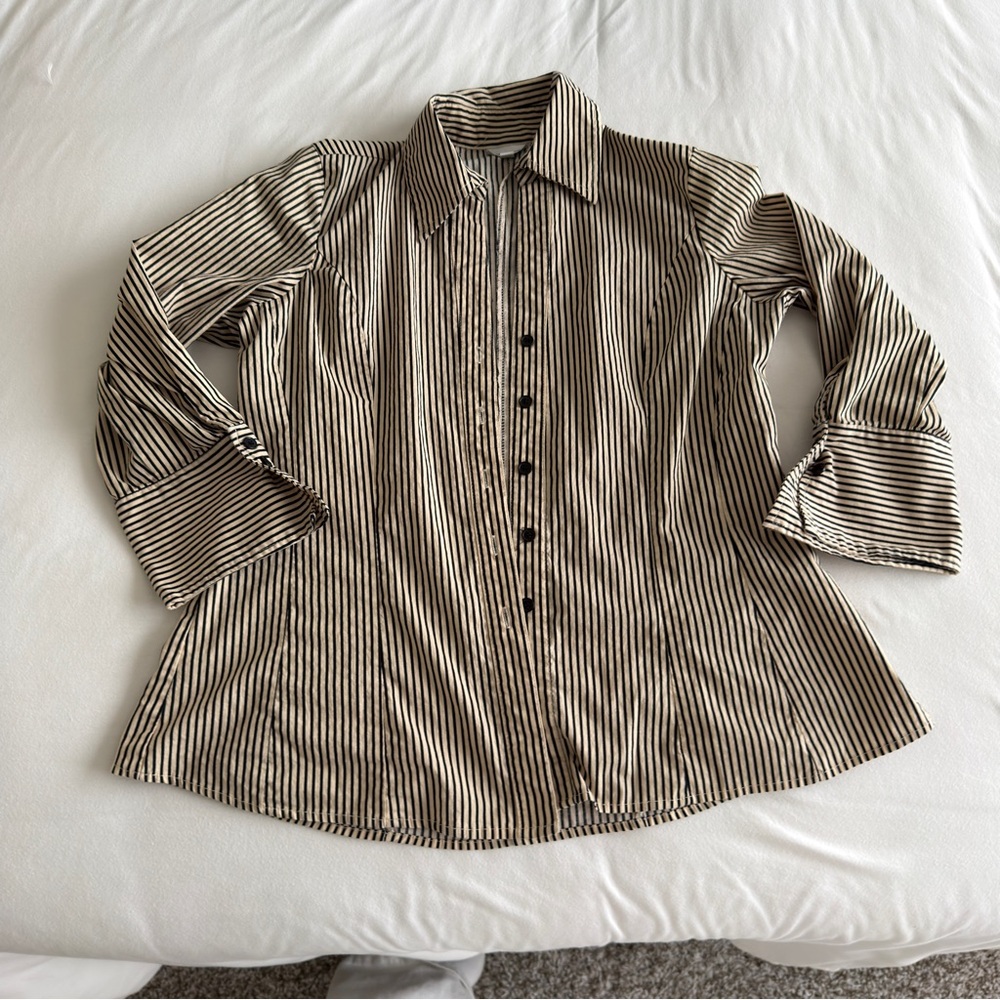 Harve Benard Black and White Striped Shirt